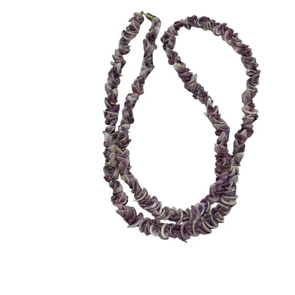 Vintage Shell Necklace Purple White Shells Beach Ocean 32 inches - Picture 5 of 6